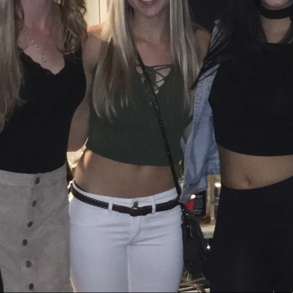 Green Lace Up Crop Top